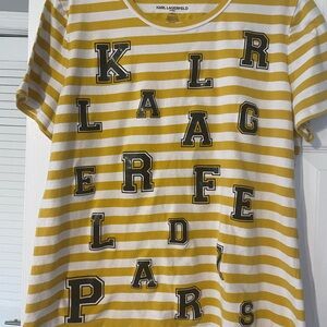 Karl Lagerfeld Kids Yellow Striped Tee with Black Lettering